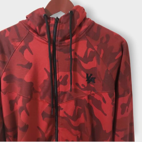 YoungLA Mens Red Camouflage Full Zip Up Hoodie Sz Small Streetwear Activewear - Picture 2 of 10